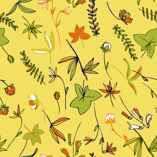 Abstract vector seamless pattern with leaves and plants — Stock Vector