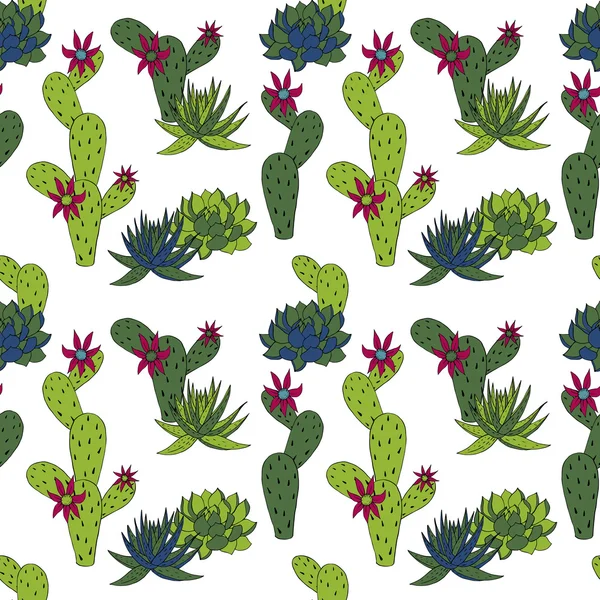 Abstract vector seamless pattern with cactus — Stock Vector