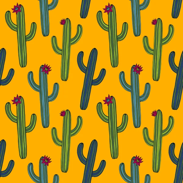 Abstract vector seamless pattern with cactus — Stock Vector