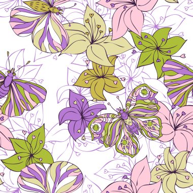çiçekler ve kelebekler ile seamless modeli tasarlamak vektör