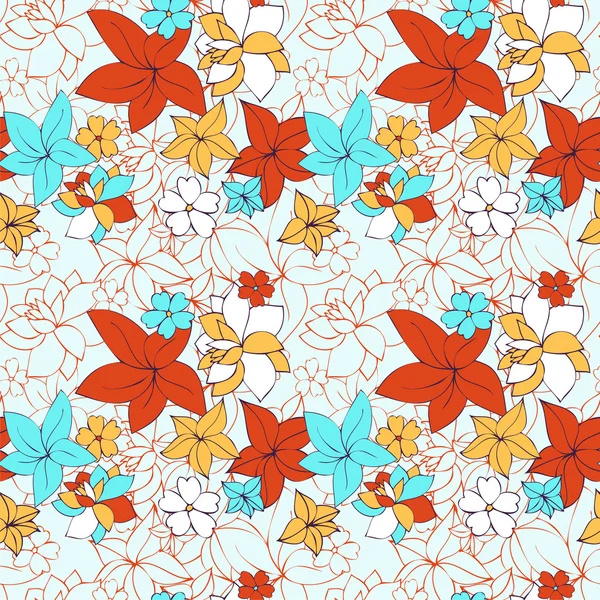 Abstract vector seamless pattern with flowers — Stock Vector