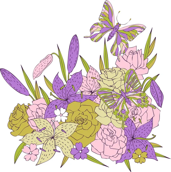 Vector flowers and butterflies — Stock Vector