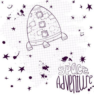 mürekkep çizim uzay roketi