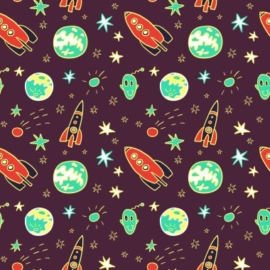 vektör uzay roketleri, gezegenler ve yıldızlar ile seamless modeli