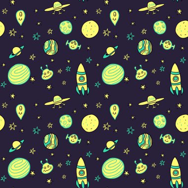 vektör uzay roketleri, gezegenler ve yıldızlar ile seamless modeli