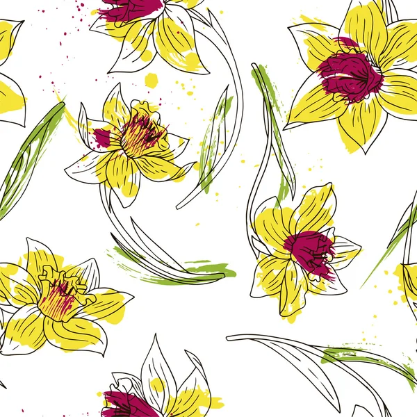 Motif floral sans couture avec narcisse — Image vectorielle