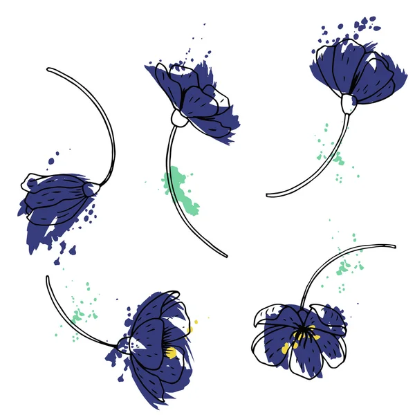 Vector conjunto de flores azules — Archivo Imágenes Vectoriales