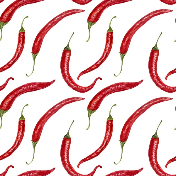 Nahtloses Muster mit roten Chilischoten in Aquarell — Stockfoto