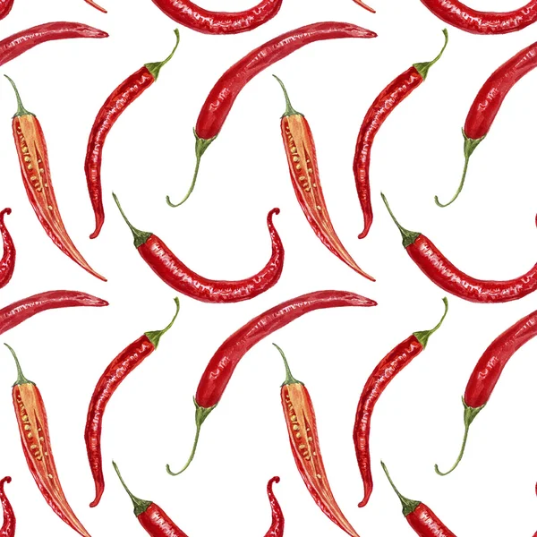 Varrat nélküli mintát akvarell piros chili paprika — Stock Fotó