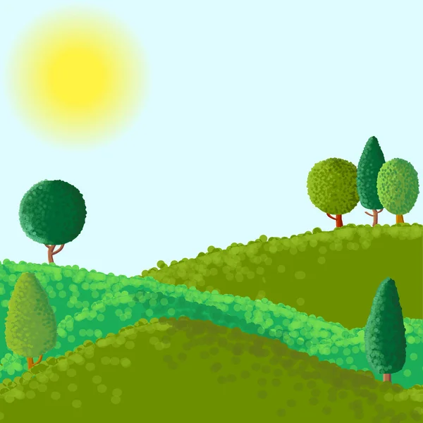 Astratto paesaggio vettoriale con alberi di formiche solari — Vettoriale Stock