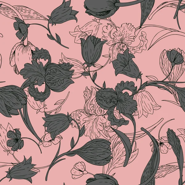 Vintage vector seamless pattern with flowers — стоковый вектор