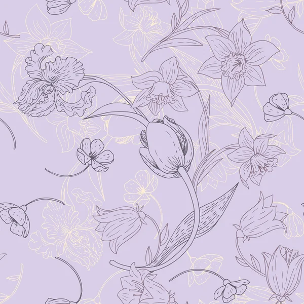 Vintage vector seamless pattern with flowers — Stock Vector