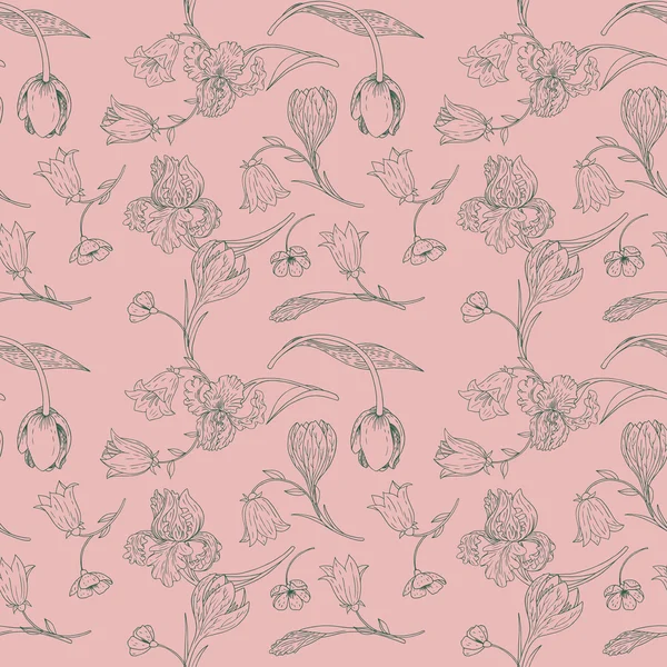 Motif vectoriel vintage sans couture avec des fleurs — Image vectorielle