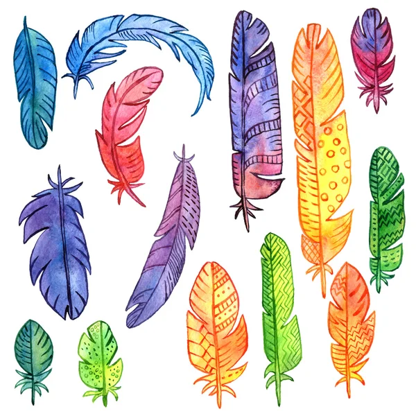 Set of watercolor feathers — Stock Photo, Image