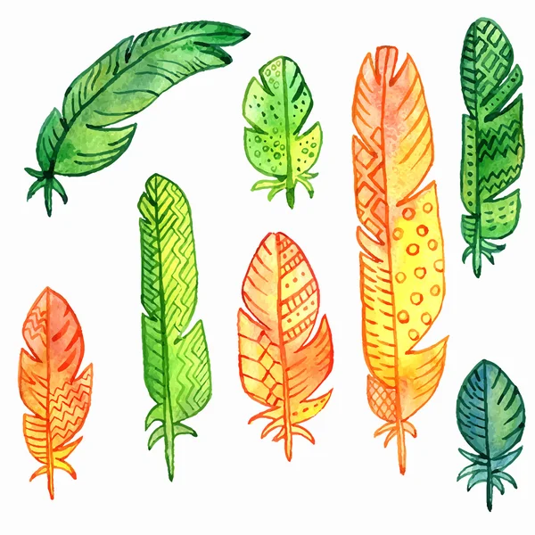 Vector set of watercolor feathers — Stock Vector