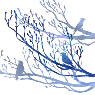 ağaç siluetleri kuşlara