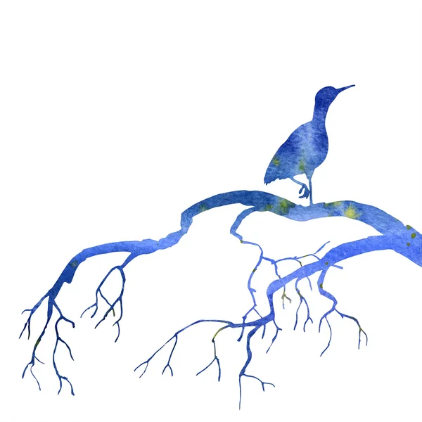 Bird at tree silhouettes — Stock Photo, Image