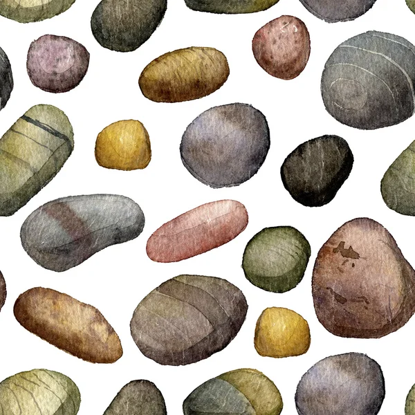 Seamless pattern with sea stones drawing in watercolor — Zdjęcie stockowe