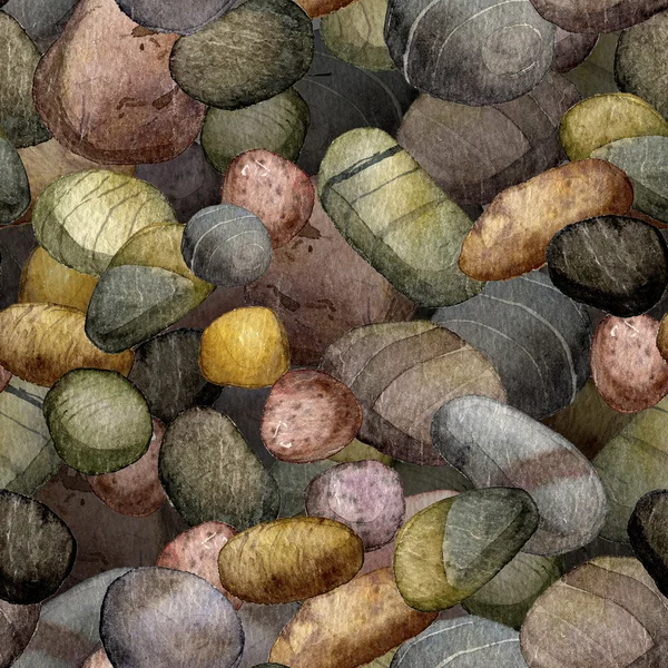 Seamless pattern with sea stones drawing in watercolor — Stok fotoğraf