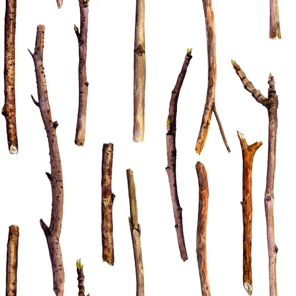 Seamless pattern with watercolor wood twigs — Stock Photo, Image