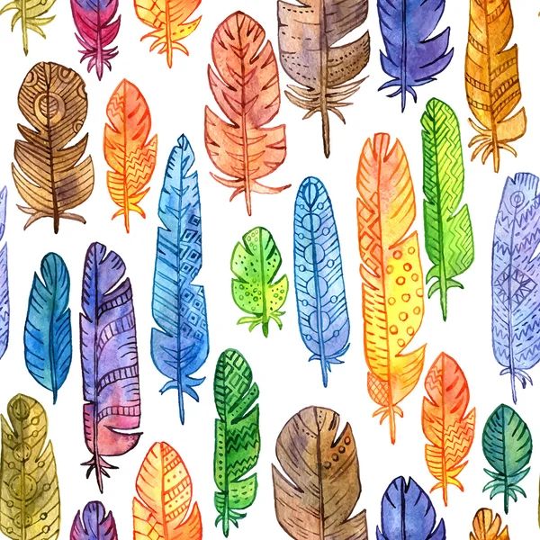 Vector seamless pattern with watercolor feathers — Stock Vector
