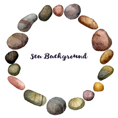 vector  round frame with sea stones drawing in watercolor clipart