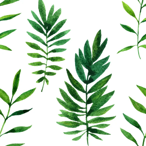 Vector seamless mönster med akvarell gröna blad — Stock vektor
