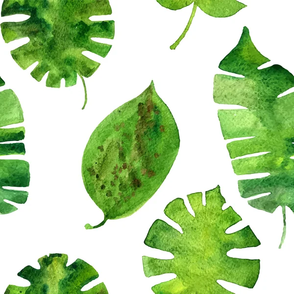 Vector seamless mönster med akvarell gröna blad — Stock vektor