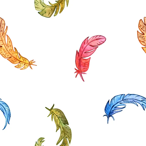 Seamless pattern with watercolor feathers — Stock Photo, Image