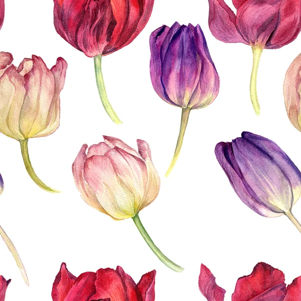 Padrão sem costura com tulipas aquarela — Fotografia de Stock