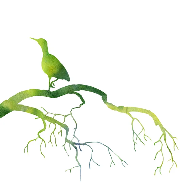 Птица у силуэтов деревьев — стоковое фото
