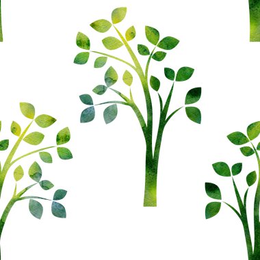 ağaç dalları ve yeşil yaprakları ile doğa dikişsiz desen