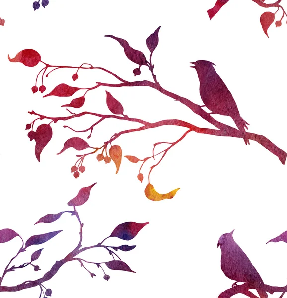 木の枝で鳥とシームレスなパターン — ストック写真