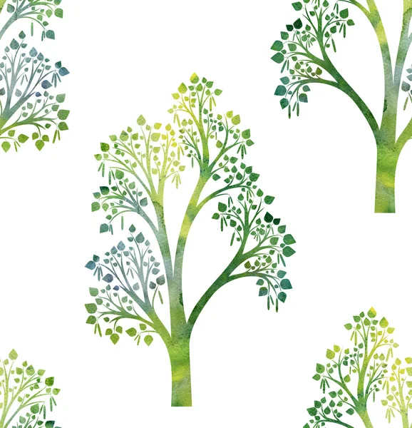 白樺の木の枝と緑の葉を持つ自然のシームレスなパターン — ストック写真