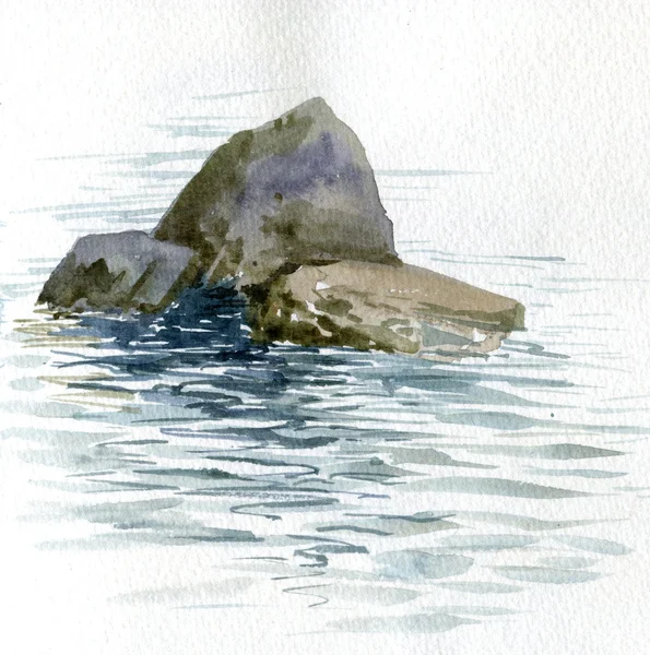 Aquarela pedras do mar e água — Fotografia de Stock