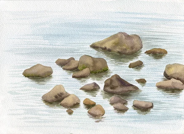 Suluboya deniz taşları ve su — Stok fotoğraf