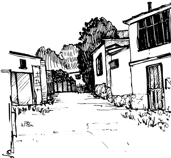 urban sketch, village street,vector illustration