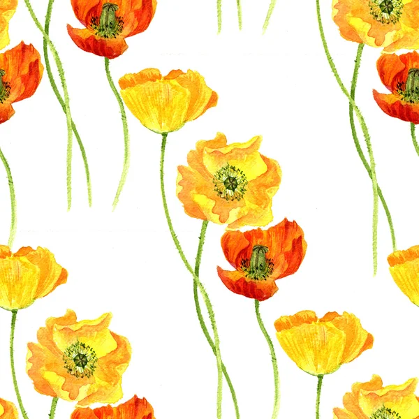 Motif sans couture avec dessin aquarelle fleurs de coquelicots jaunes — Photo