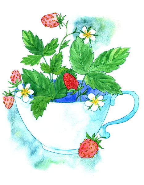 Kopje thee met aardbeien — Stockfoto