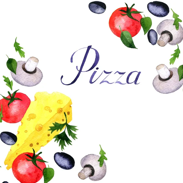 Aquarell Zeichnung Pizza Zutat — Stockfoto