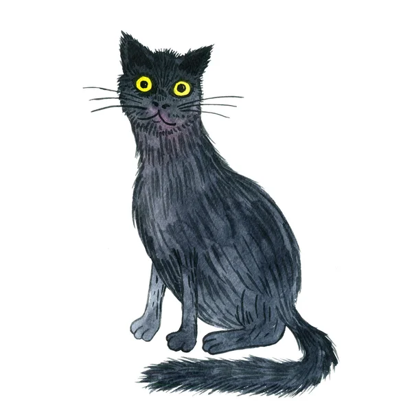 Aquarela gato preto — Fotografia de Stock
