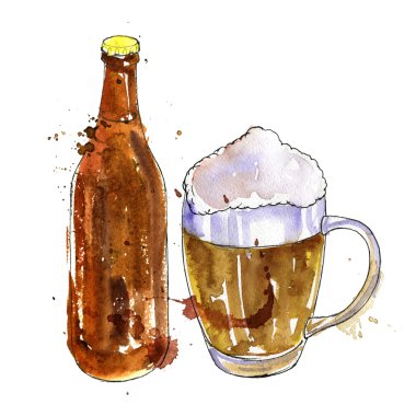 -bir şişe bira ve Kupası