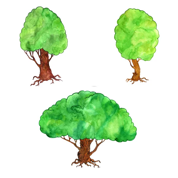 Akwarela zielone drzewa — Zdjęcie stockowe