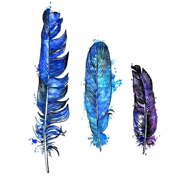 Watercolor set of feathers — Stock Photo, Image