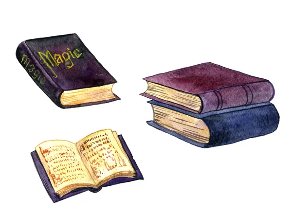 Watercolor old magic books — Stock Photo, Image