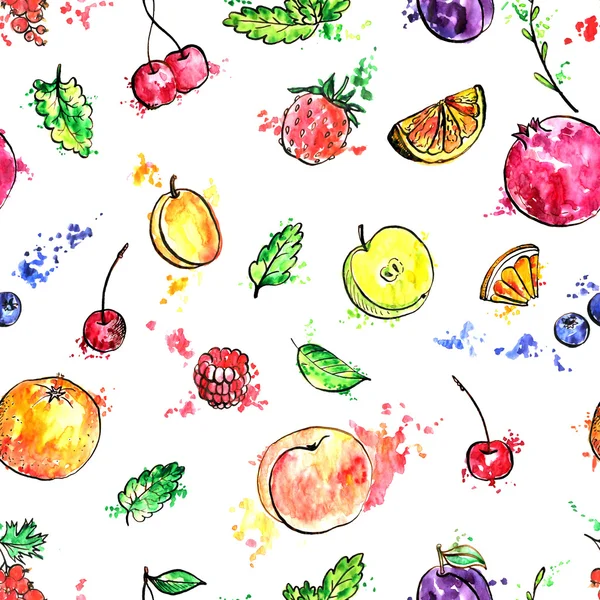 Modèle sans couture avec des fruits dessinés à la main — Photo