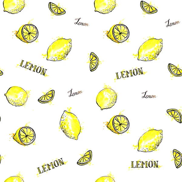 Motif sans couture avec citrons dessinés à la main — Photo