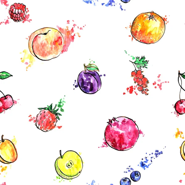 Płynny wzór z ręcznie rysowanymi owocami — Zdjęcie stockowe