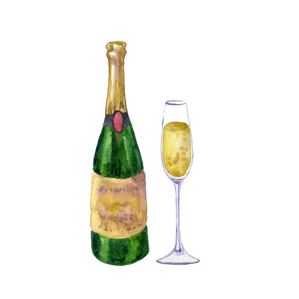 Fles en glas champagne — Stockfoto