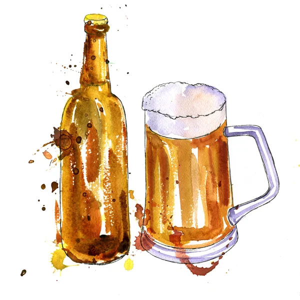 Bottle of beer and cup — Stock Photo, Image